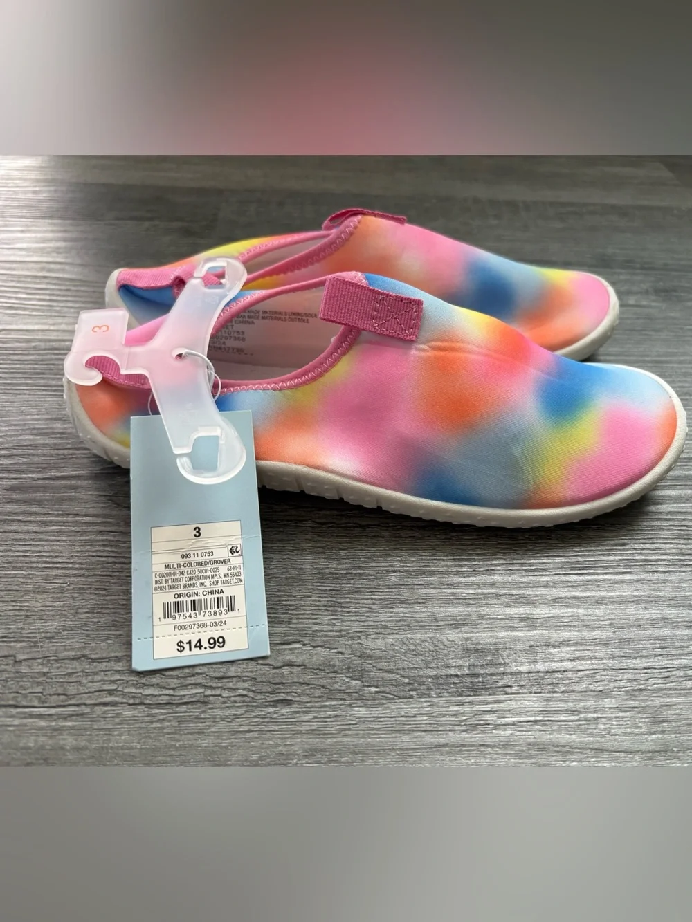 Cat & Jack Pink Multicolor Tie-Dye Slip-On Water Shoes. kid size 3 NWT